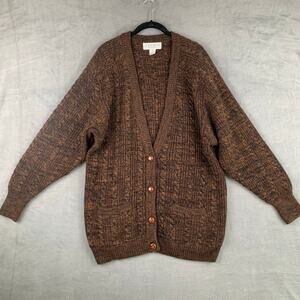Vintage Men's Brown Wool Blend Chunky Knit Grandpa Cardigan Sweater Size Large